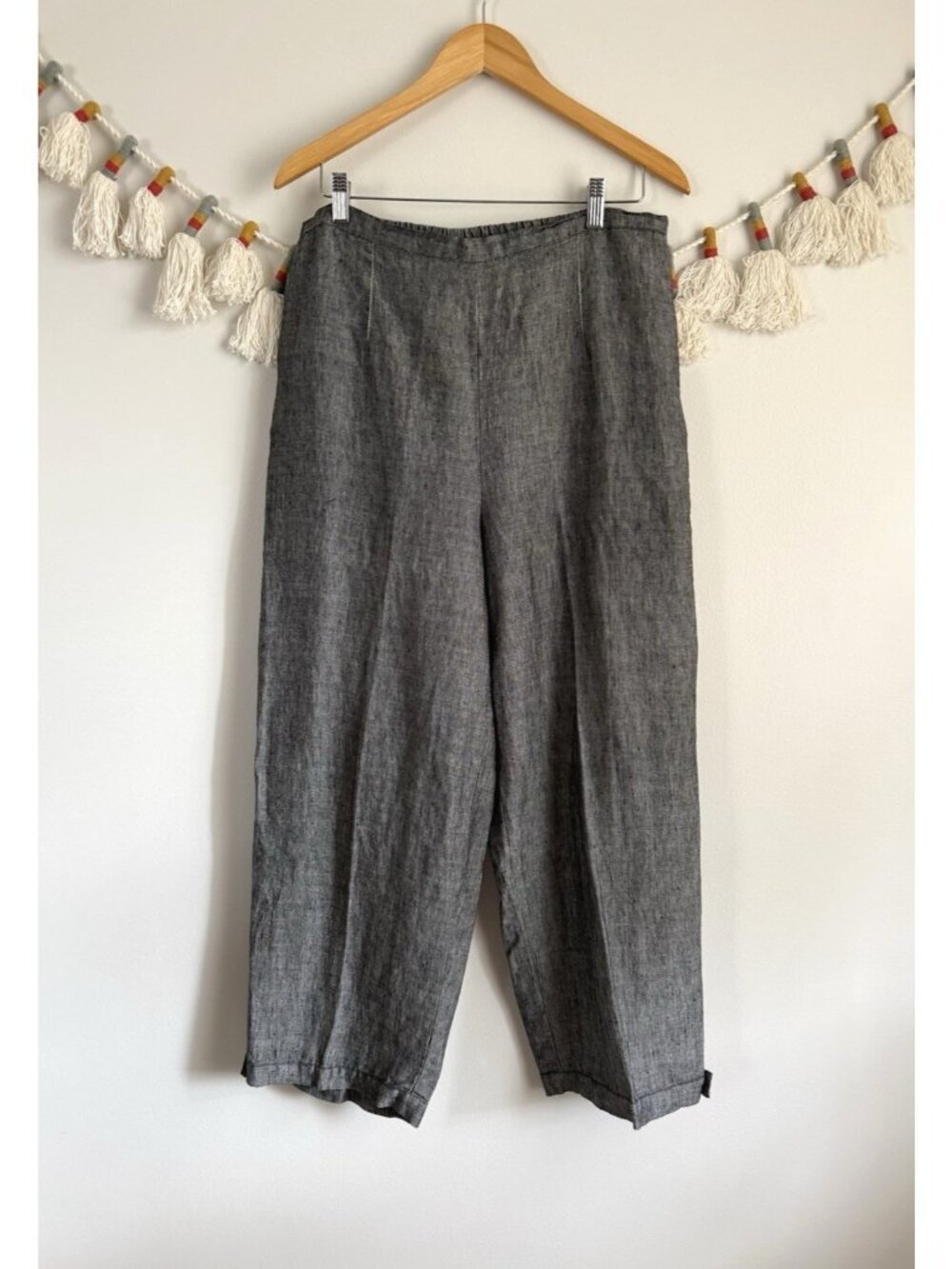 Willow 100% Linen Elastic Waist Pull On Straight Leg Pant Coastal Lagenlook L